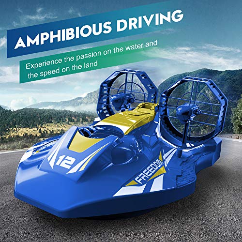 Remote Control Boats Hovercraft 2.4Ghz Amphibious Rc Boats Dual Motors For Pools Lakes And Smooth Land, With 2 Rechargeable Batteries Low Battery Reminder, Led Light Watercraft Toy For Kids Boys Girls #TOP3