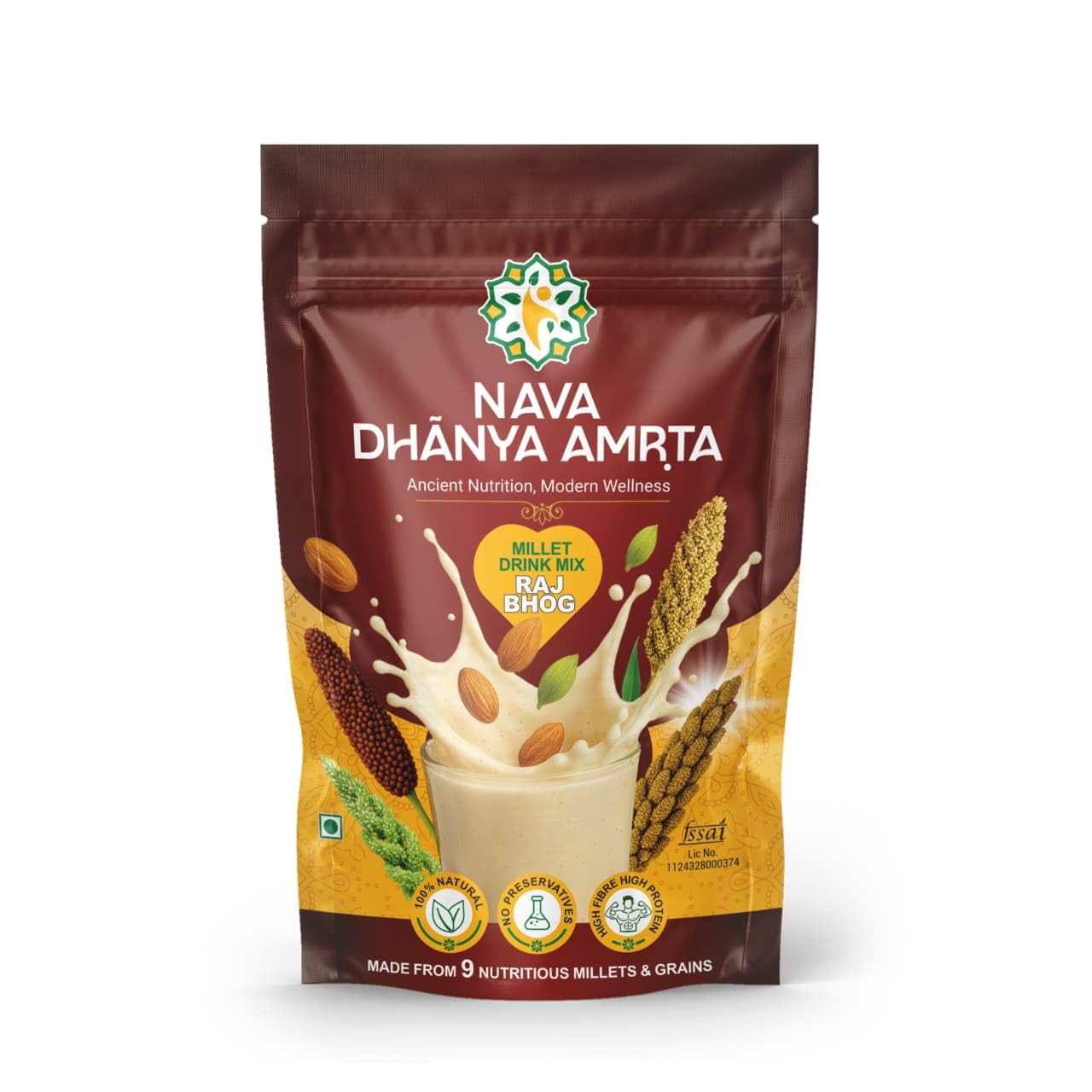 Nava Dhanya Amrta Millet Drink Mix Raj Bhog 250gms | Instant Multigrain Health Drink | Made from 9 Nutritious Millets & Grains | High Fibre High Protein | No Preservatives | Natural Wellness Drink-image-23