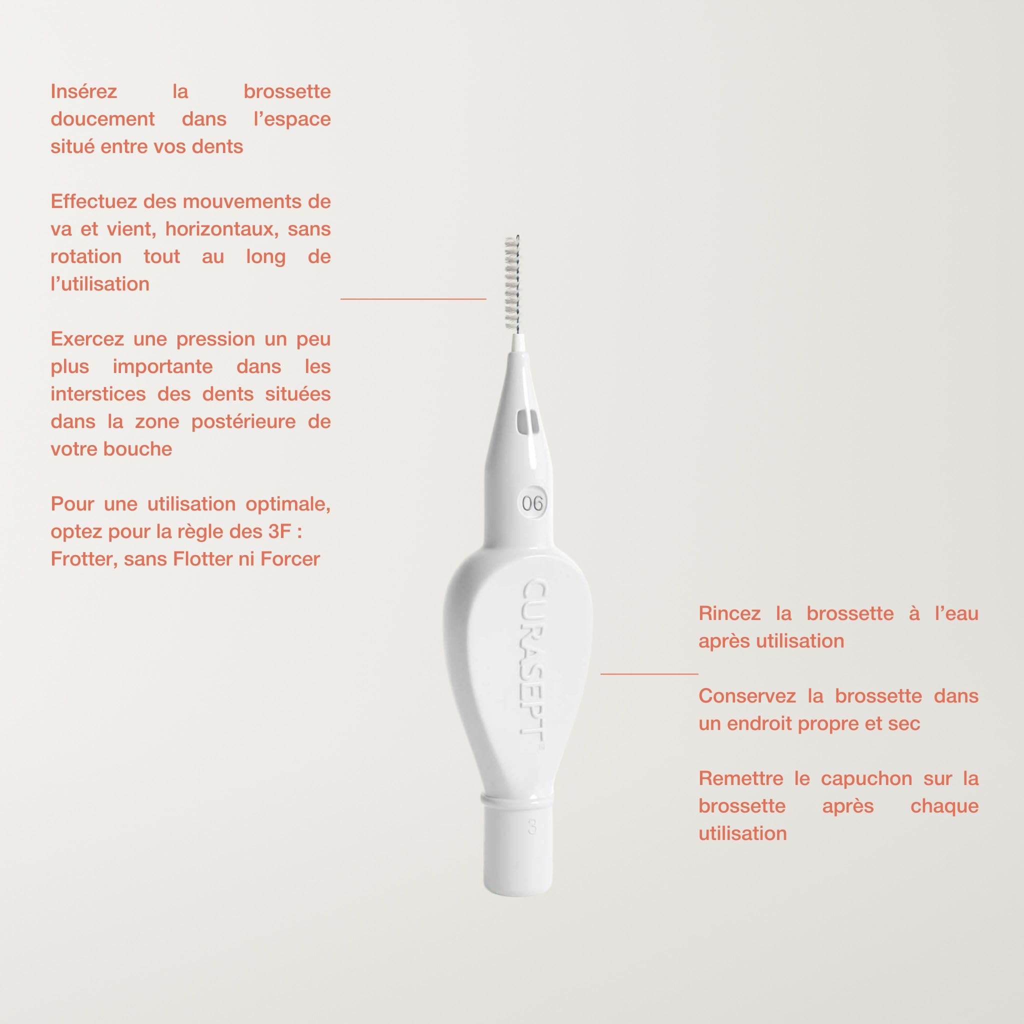 CURASEPT Scovolini Dentali Originali | Spazzolini interdentali Proxi P06 (filo 0,6 mm) | Bianco | Pulizia Profonda della Placca | Setole Nylon Ultra-flesse, Manico Ergonomico | 6 pz x confezione