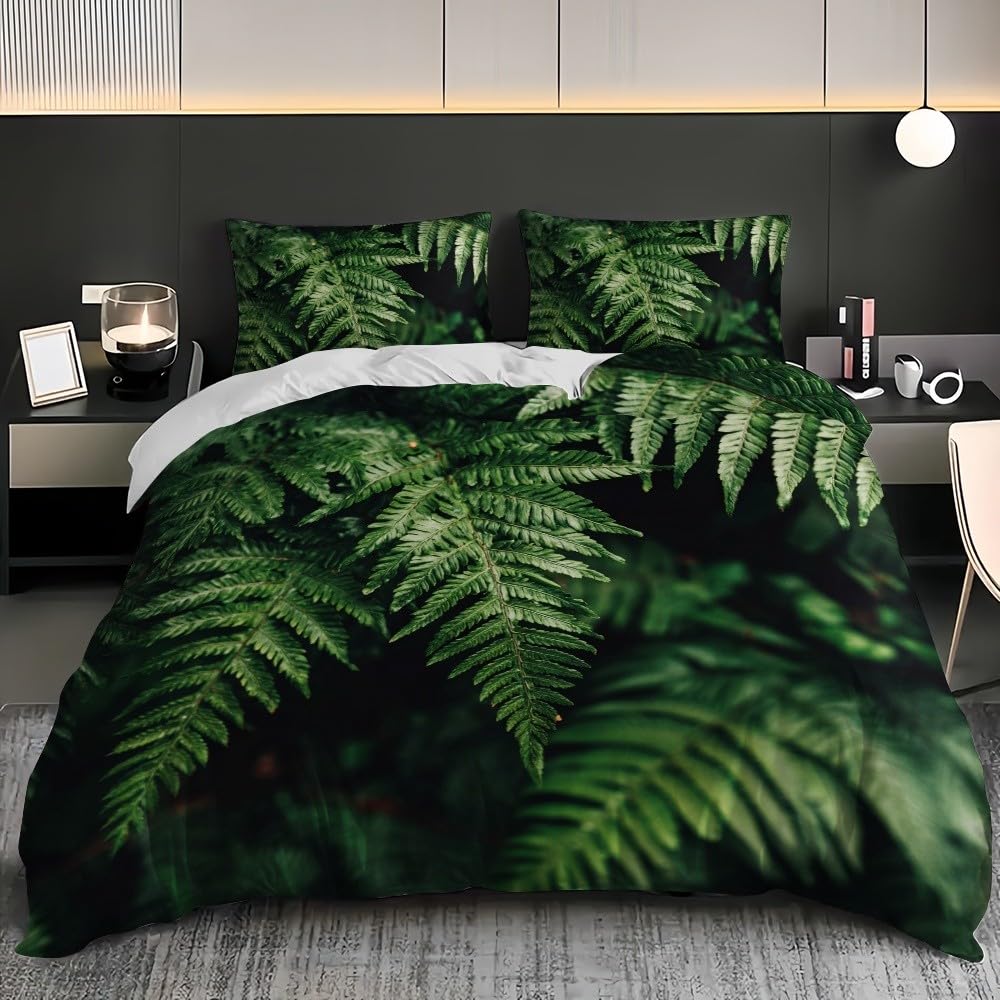 Liście Roślin Dżungli Poszwy na kołdry 220x220 cm Zielona poszwa na kołdrę 3 sztuki Miękkie hipoalergiczne zestawy pościeli z zamkiem błyskawicznym dla dorosłych 2 poszewki na poduszki
