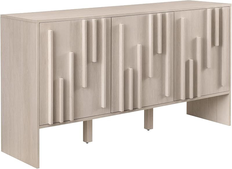 Contemporary Detailed 3-Door Sideboard 55 Inch Ivory Oak