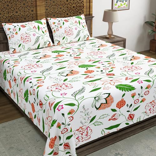 Image of BLOCKS OF INDIA Hand Block Printed 200 TC Cotton King Size Bedsheet, Orange Anar JAAL