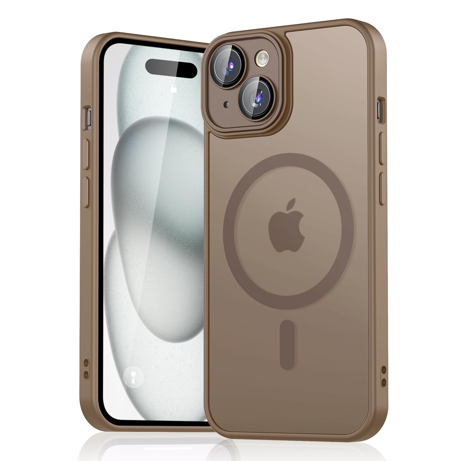 Strong Magnetic for iPhone 15 Case Fits MagSafe 10FT Drop Resistant Matte Skin Feeling Back Cover Shockproof Slim Fit for iPhone 15 Phone Case Cover (Brown)