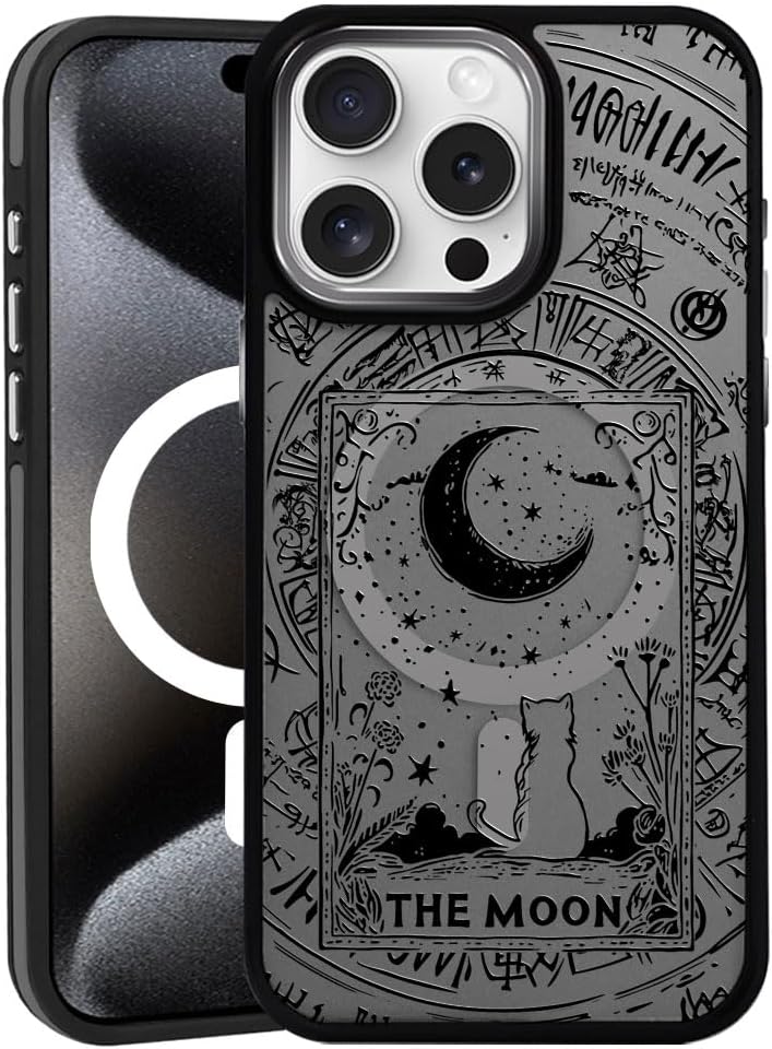 DAIZAG Magnetic Case for iPhone 13 Pro, [All-Around Shockproof Corners] [Compatible with MagSafe], Black Translucent Matte Cover,Tarot Card Moon Cat