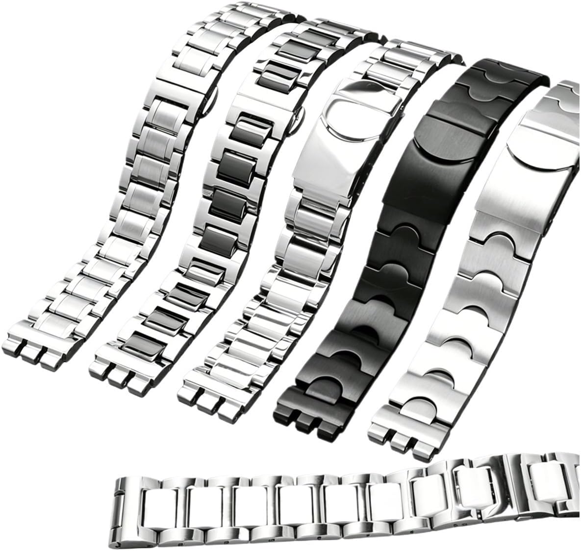 Solid Stainless Steel Watch Strap Set, Milanese Mesh & Ceramic Metal Bracelet, Compatible with 17mm 19mm Lug Watches