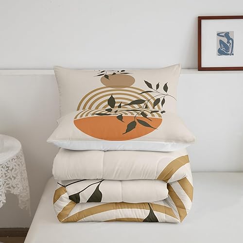 Miniatura 5 de Juego de ropa de cama tamaño King con diseño de hojas bohemias para niñas, niños, adolescentes y mujeres, abstracto, exótico, geométrico, moderno,