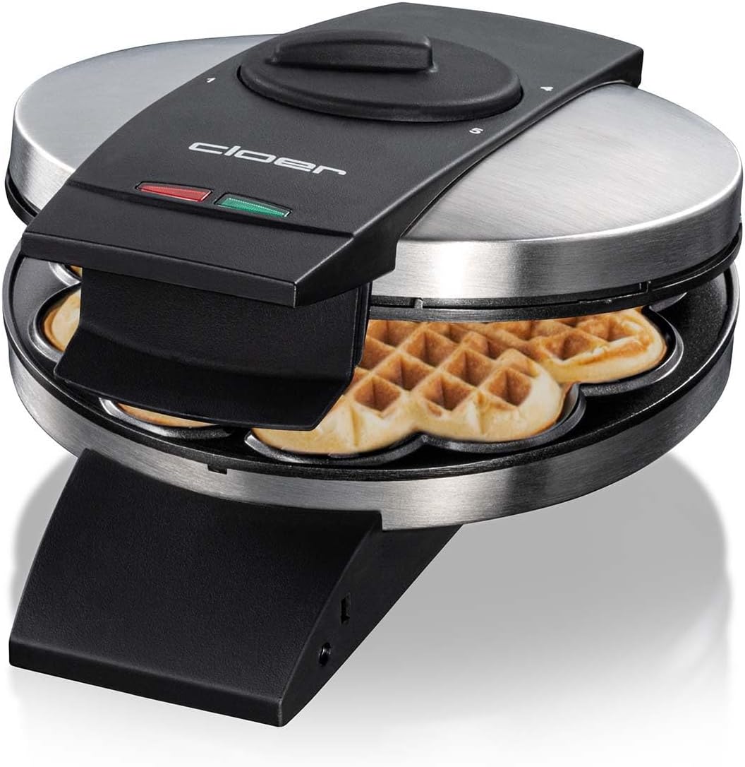 Cloer 1639SR Waffle Iron, Heart Waffle 15.5 cm Diameter, Double Non-Stick Coating, Sugar-Resistant, 930 W, Baking Light, Practical Stand Function, High-Quality Stainless Steel Casing, Stainless Steel : Amazon.de