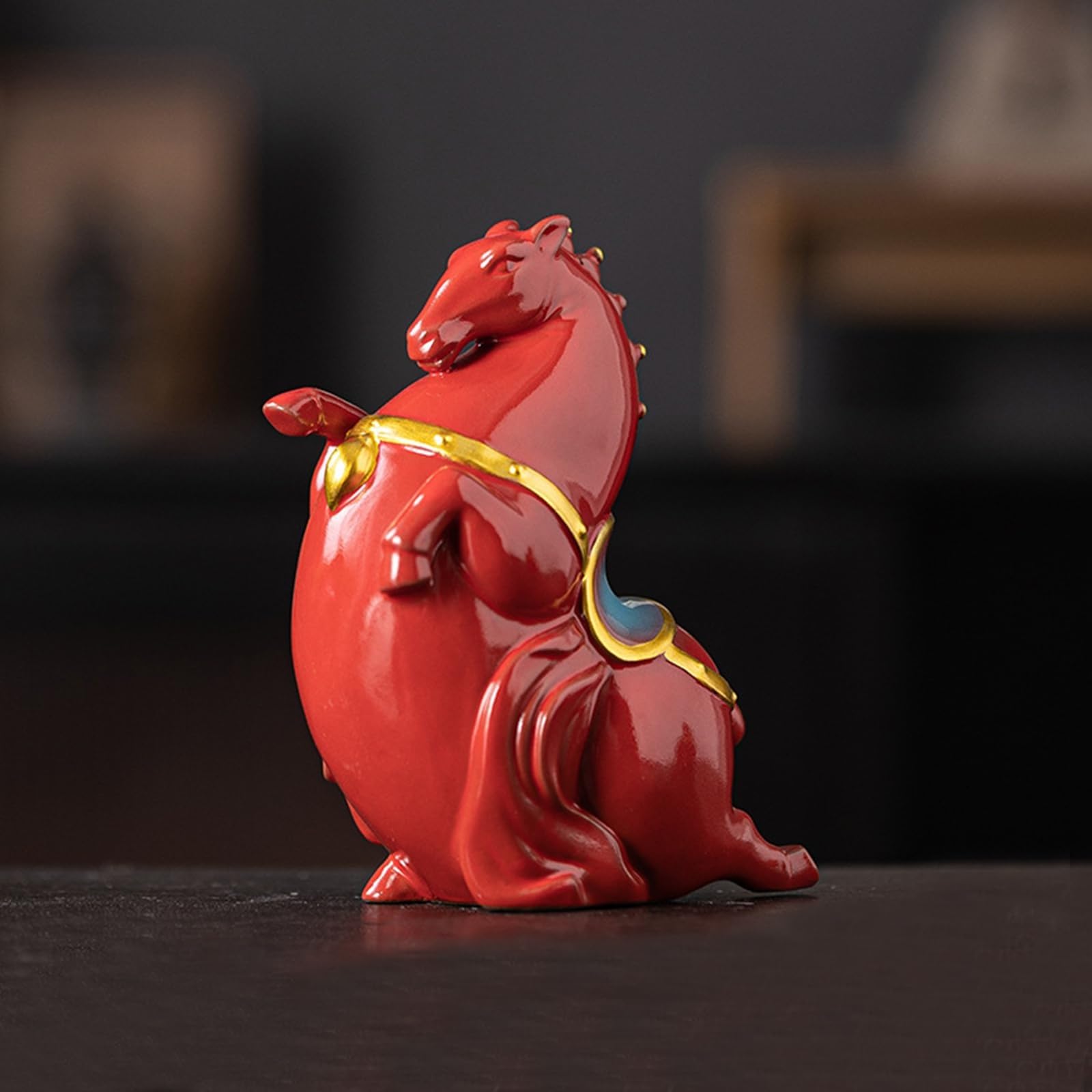YUZDNM Decoration Art Statue Sculpture - Horse Statue, 5.5" H Chinese Fortune Tang Horse Sculpture, Red Ceramic Horse Statue for Wealth and Success