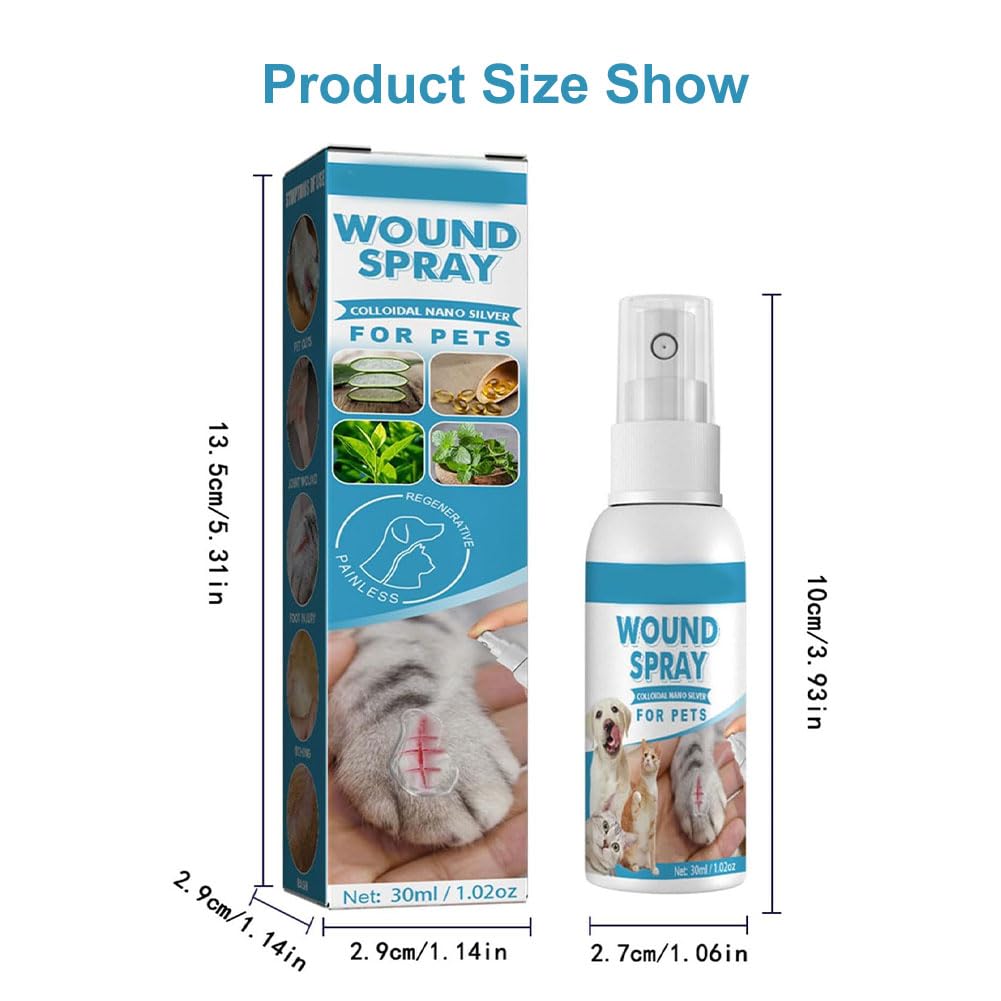 Wound Spray pour Chiens et Chats,Spray de Guérison des Plaies,Spray de Nettoyage pour Animaux de Compagnie,Pet Wound Spray,pour Animaux Ddomestiques,pour Le Nettoyage et Le Soin des Plaies,30ML