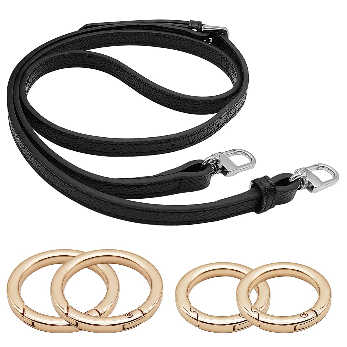 lyfLux Genuine Leather Replacement Strap for Purses - Adjustable Crossbody Shoulder Strap (0.43in Wide, 37-47in Length) with 4 Gold O-Rings