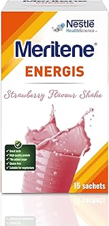 Meritene Energis Strawberry Protein Shake | 30g Powder Sachets, Pack of 15 | Nutritional Support Mix with Proteins and Minerals | With Vitamin D, B & K