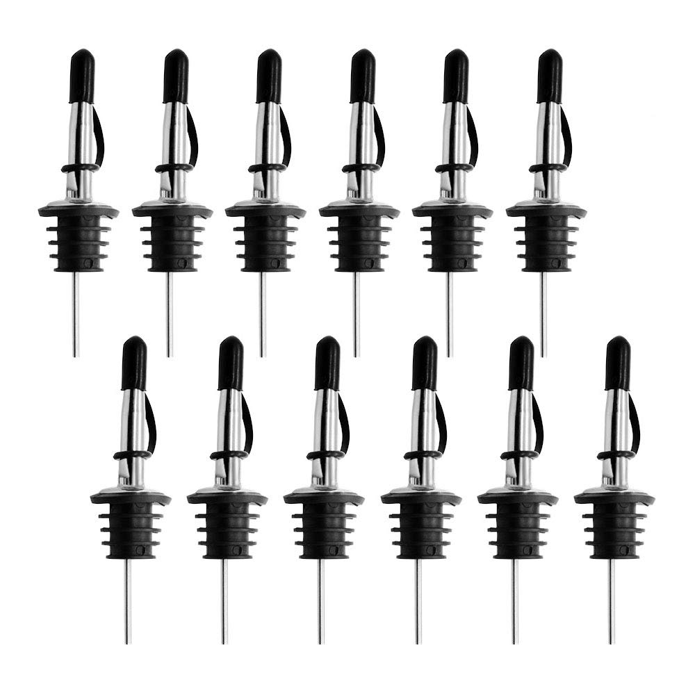 [UPGRADED VERSION] 12PCS Stainless Steel Pourers, Olive Oil and Vinegar Tapered Stopper Spout, Liquor Pourers with Rubber Dust Caps, Suitable for About 3/4" Bottle Mouth, Gift Cleaning Brush