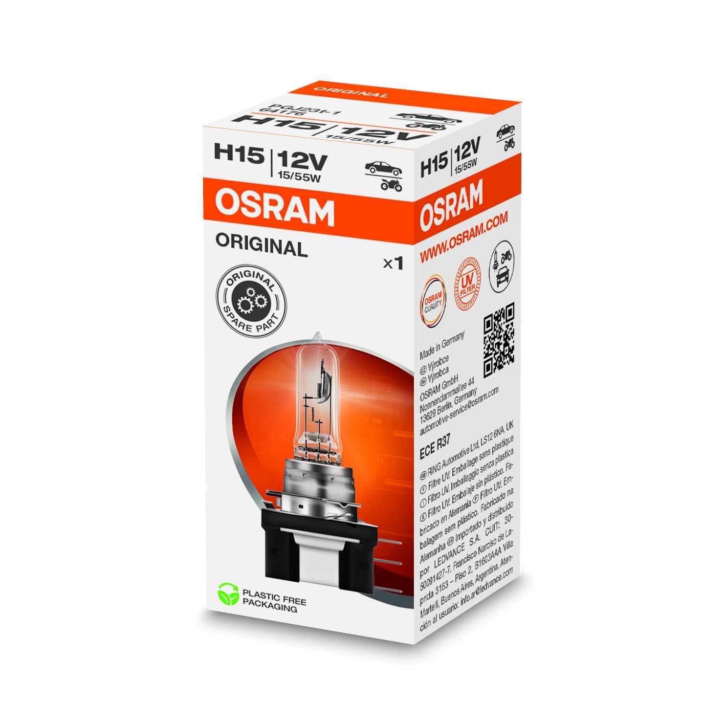 OSRAM Original 12V H15 halogen headLampe bulb 64176 1 piece en boîte