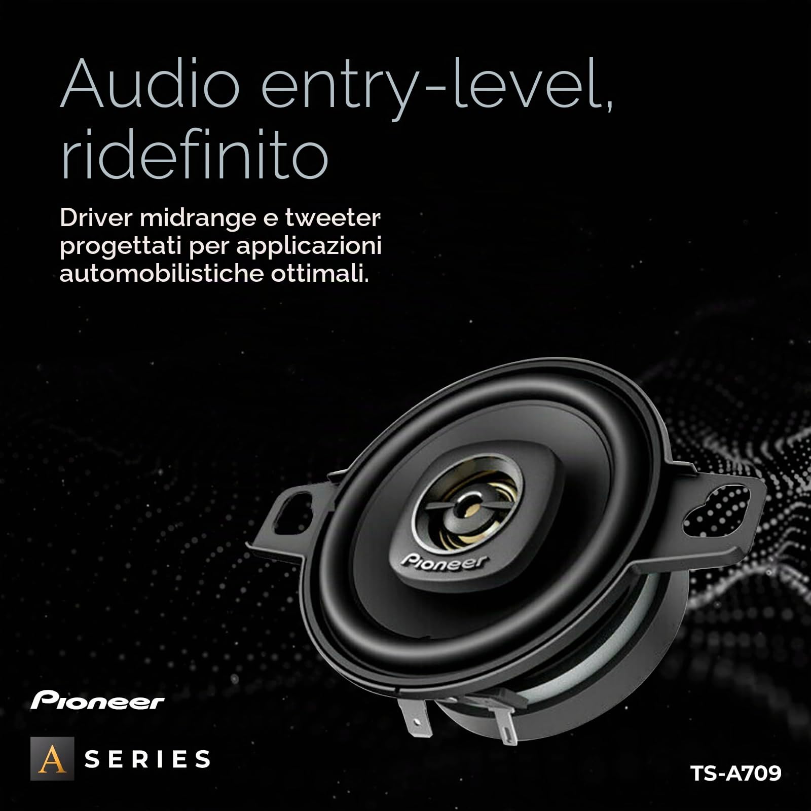 Pioneer TS-A709 Serie A 2-3/4" Altoparlante coassiale a 2 vie 450 Watt Max Power con tweeter da 16 mm - coppia, nero | Ottimo pezzo di ricambio, suono equilibrato e alti lisci, facile installazione