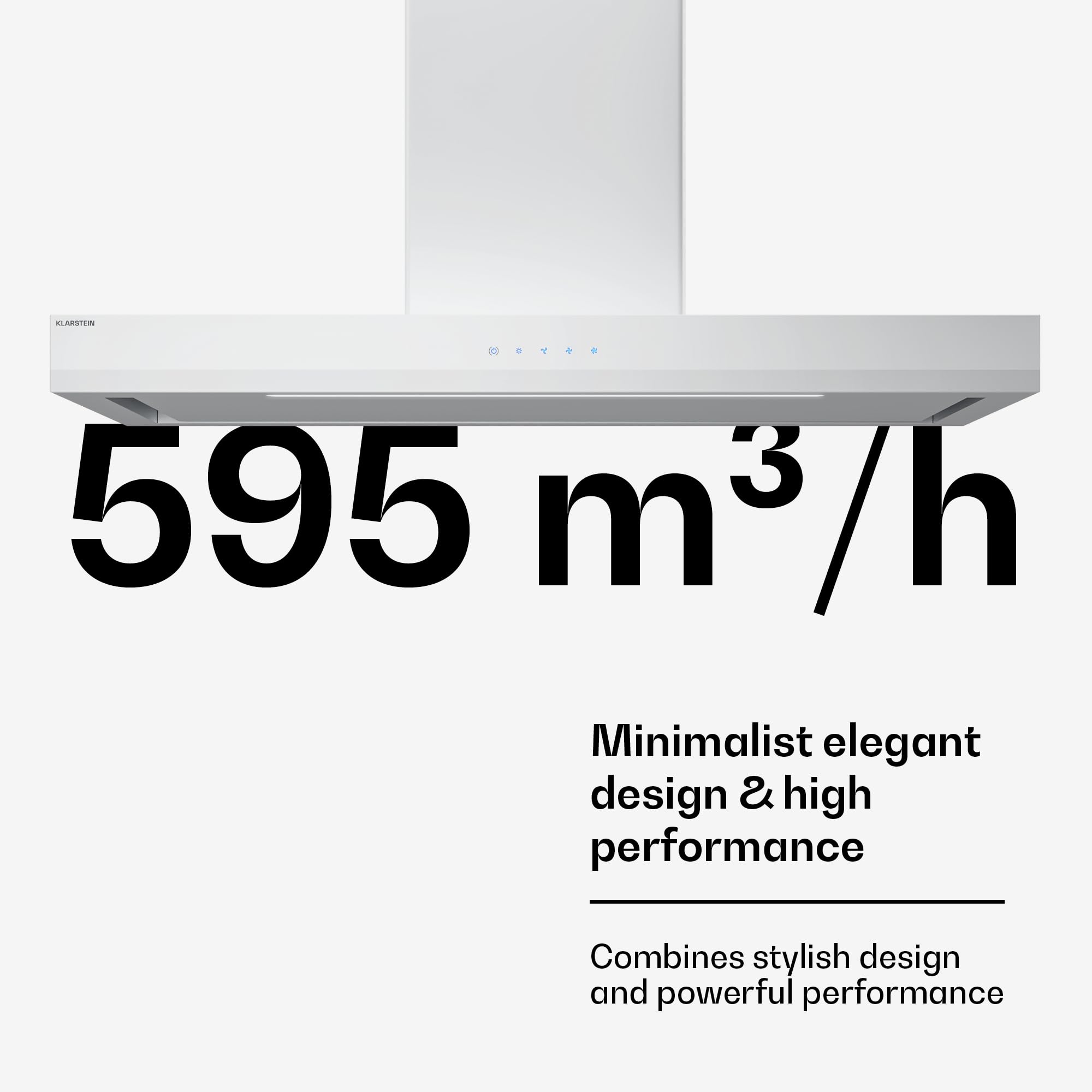Klarstein Okap kuchenny, Velaire 90 cm – 595 m³/h, efektywność energetyczna A++, sterowanie dotykowe, LED, cichy, filtr aluminiowy i z węglem aktywnym, okap ścienny, biały