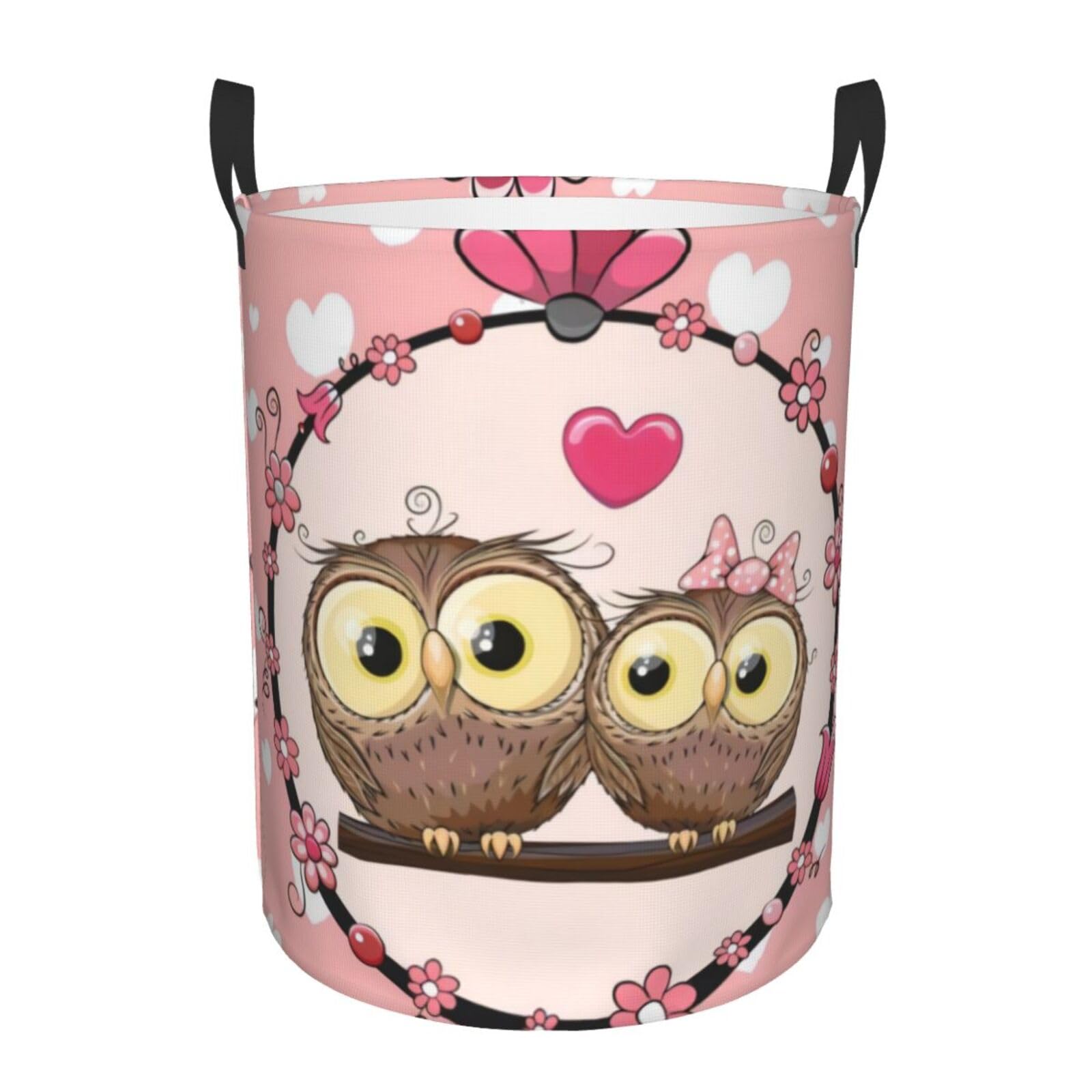 M Circular Hamper Cute Owls Print Storage Basket for Home