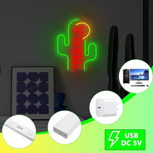 Miniatura 3 de Letrero de neón de tequila de cactus, letreros de neón para decoración de pared, letreros LED regulables para dormitorio, letreros estéticos