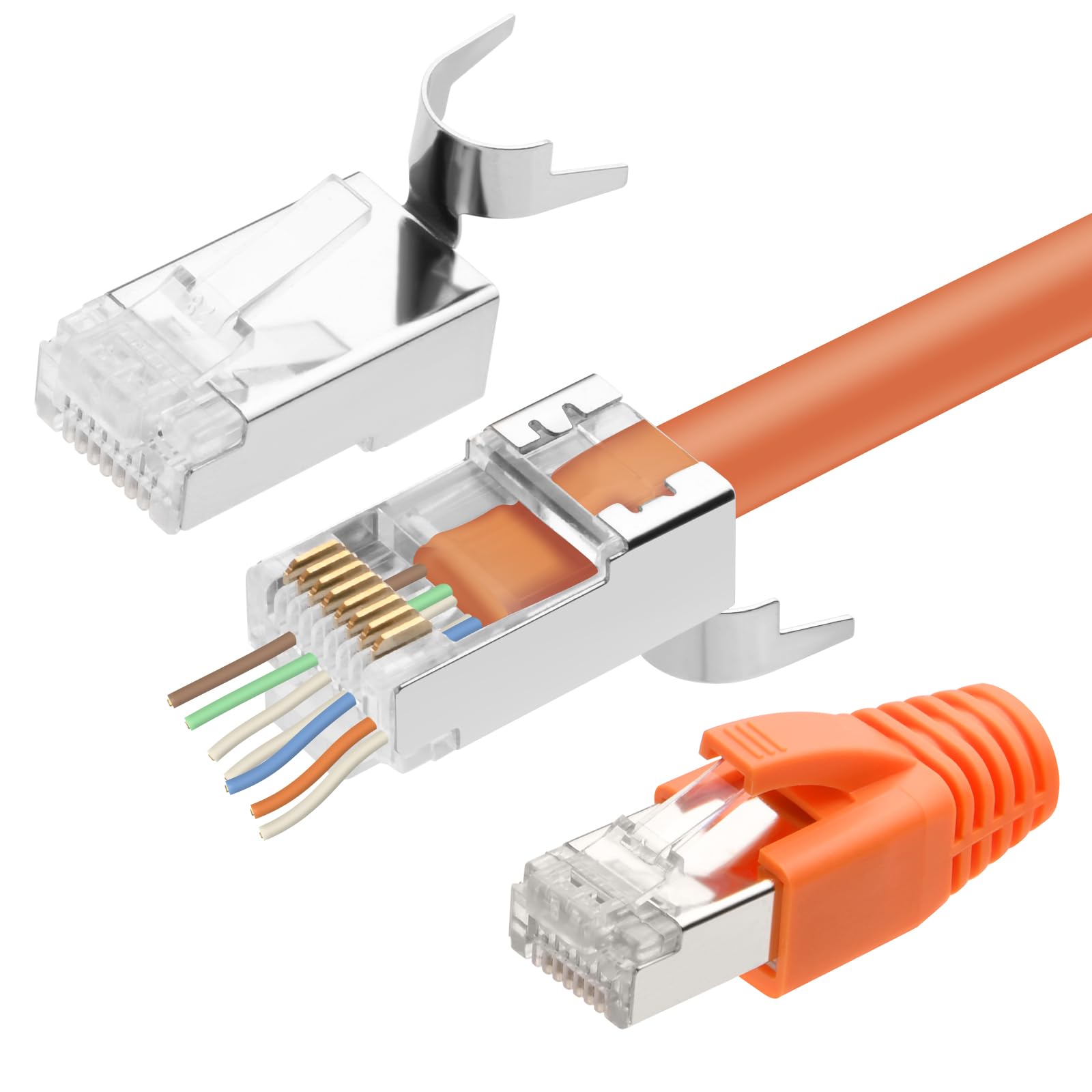 AXFEE 10 Szt. Metalowe Ekranowane Złącza RJ45 Cat 7 Cat6A, Sieć Ethernet, Kabel Zaciskany, Przelotka Do Przewodnika Instalacyjnego i Obudowy