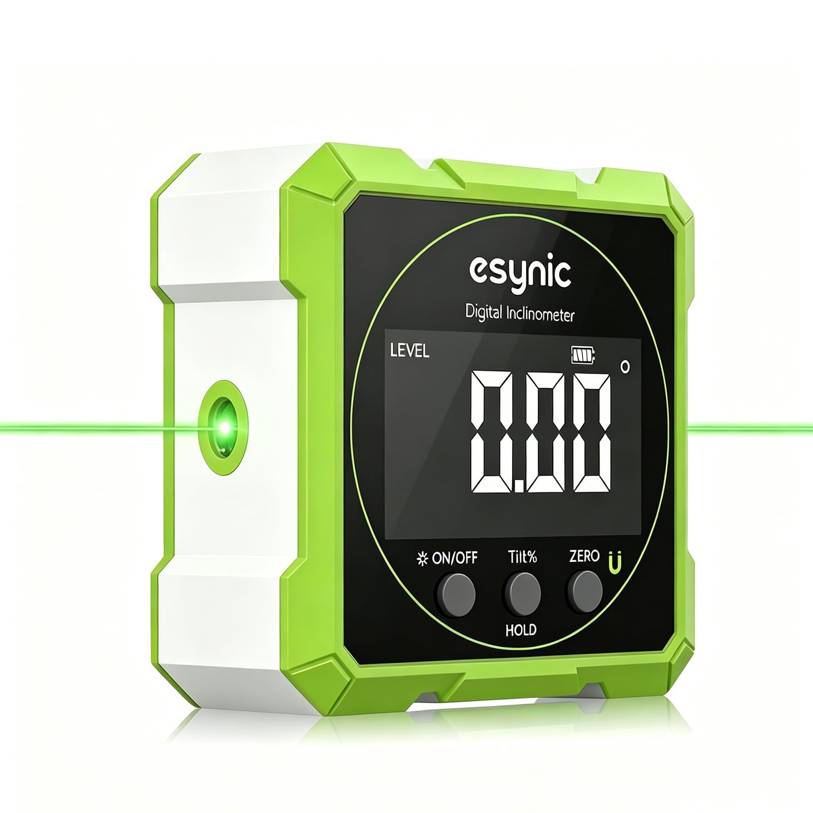 eSynic Digital Angle Finder with Green Laser Portable Rechargeable 4-Sided Magnetic Digital Inclinometer LCD Display Angle Gague Level Box with Hold & Zero Function for Carpentry Woodworking etc