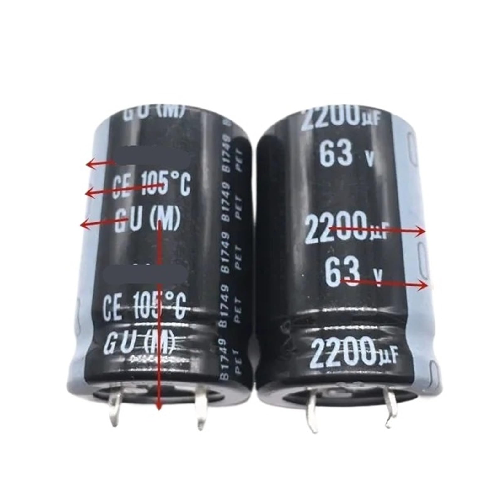 Condensateurs électrolytiques 63V2200uF GY GU 22x35mm pour réparation