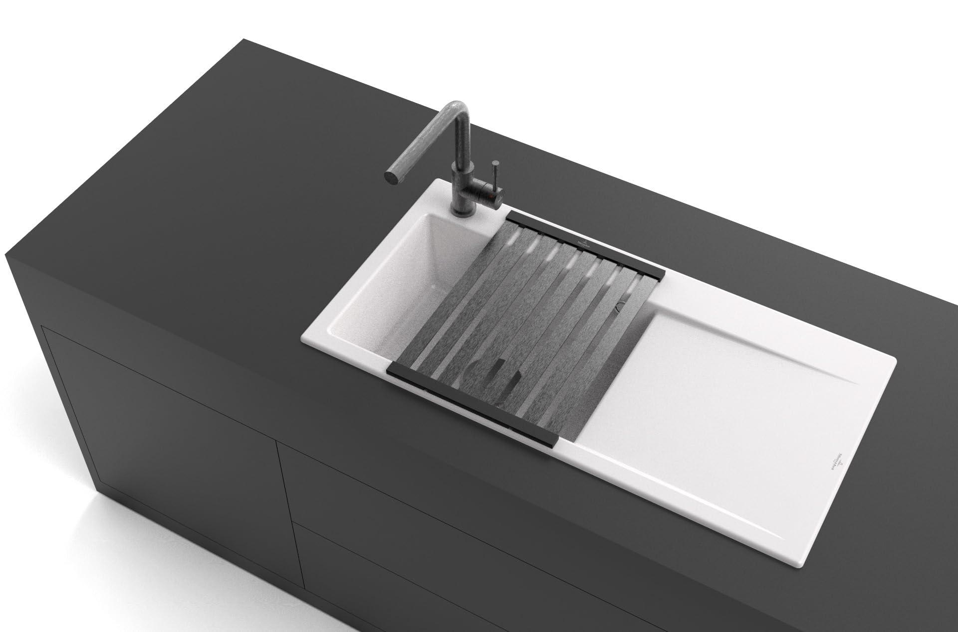 Villeroy & Boch Abtropfgitter Küchenzubehör, faltbare und abnehmbare Abtropfmatte über dem Spülbecken, Abtropfgestell Geschirr aus Aluminium, eckig, Anthrazit
