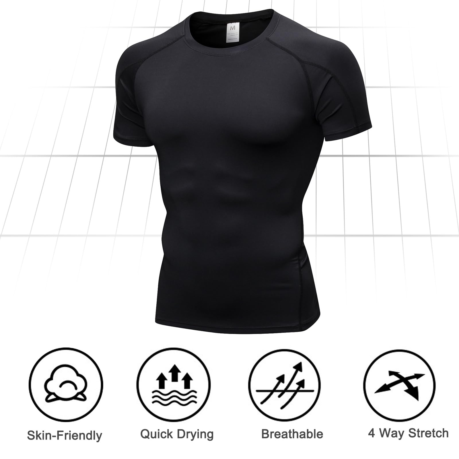 Paquete de 2 camisetas de compresión para hombre, manga corta, capa base, camiseta de secado rápido para gimnasio, deportes, fitness, entrenamiento, ciclismo, entrenamiento