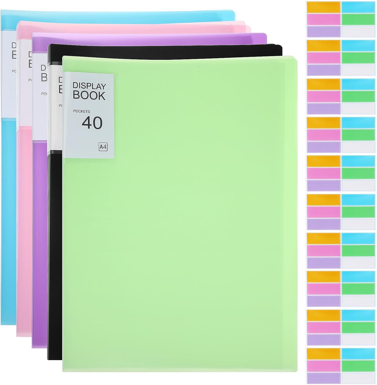 5 Pcs A4 Presentation Book with 40 Sleeves and Stickers, PP Folder