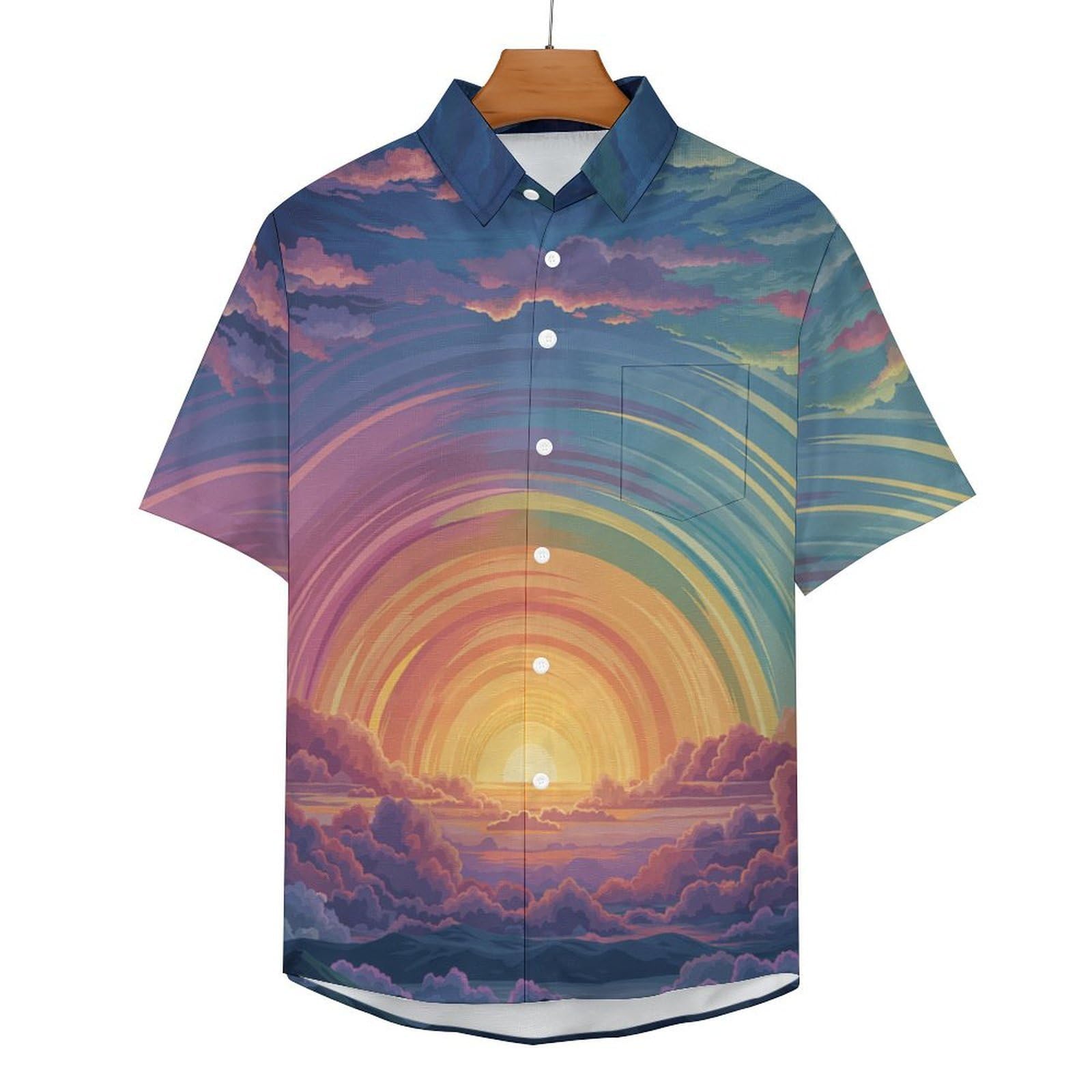 Camicie a Maniche Corte da Uomo - Camicie da Spiaggia con Stampa Cielo Arcobaleno Arte retrò, Funky Estiva Cool Camicia Hawaiana Monopetto Camicia S-7XL