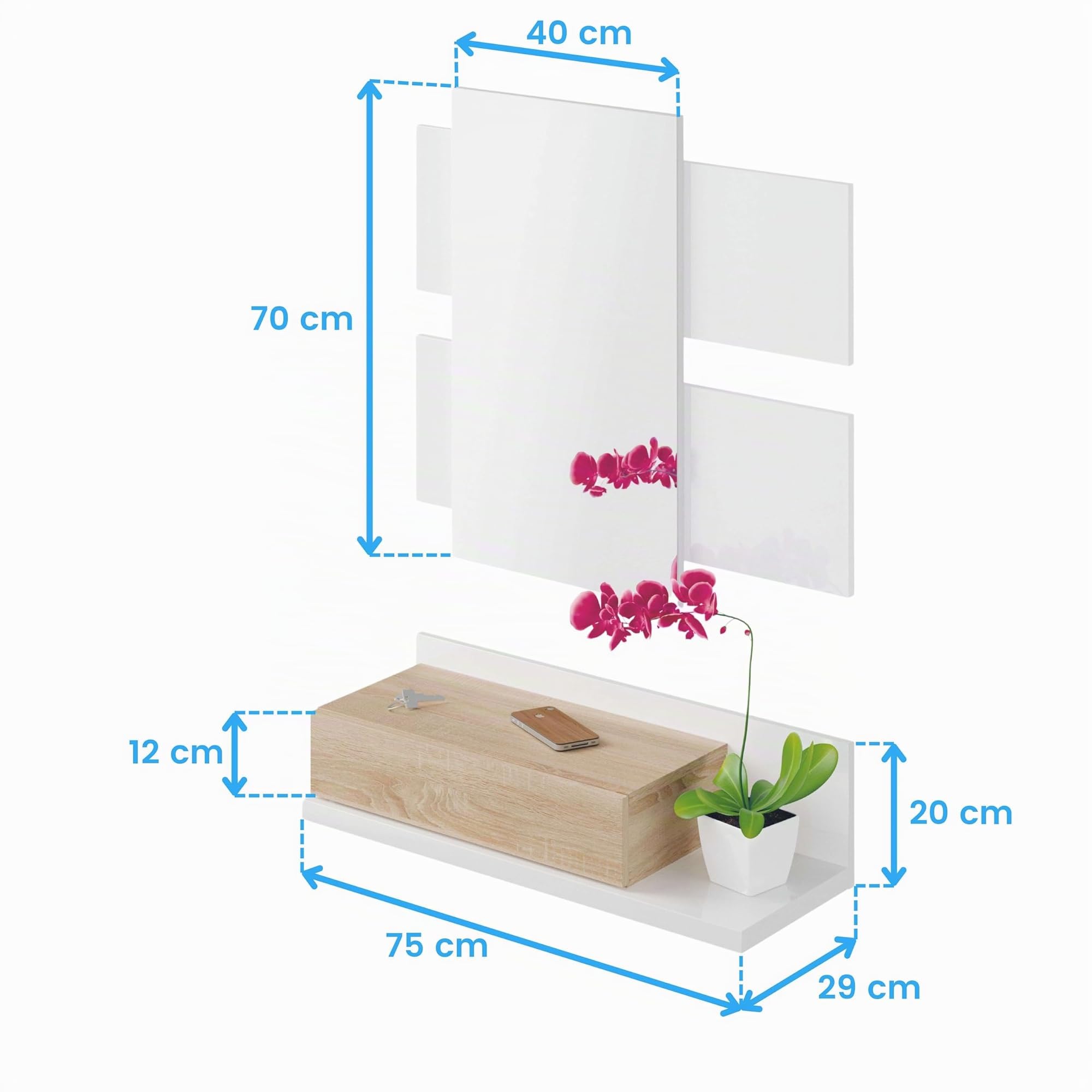 Miroytengo Mueble Recibidor Entrada Tekkan Estilo Nórdico Color Blanco Artik y Roble Canadian 75 cm
