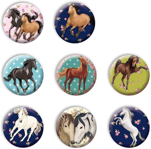 Foto von 8 Mini-Buttons * Pferde & PONYS * mit Sicherheits-Ansteckernadel für Kinder als Geschenk, Mitgebsel oder Überraschung | Kindergeburtstag Geburtstag Pferdemädchen Ponyhof