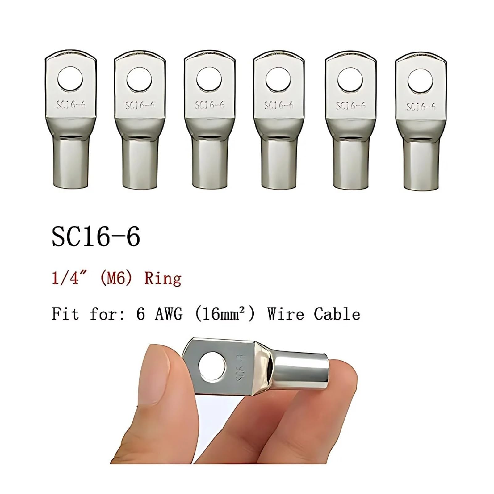 Conector de terminación anular, Terminal de crimpado de anillo de cobre aislado, serie SC, paquete de 100-2000 unidades(Sc16-6 100pcs,1 Lot(100 PCS))