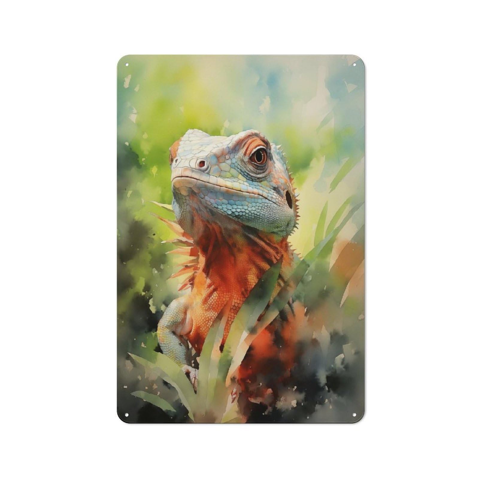 Junmoney Style-9 Tin Wall Plaque 30X20cm With Lizard Watercolor For Hallway Wall, Suited To Hallway Decor Lovers, For Retro Home Interiors