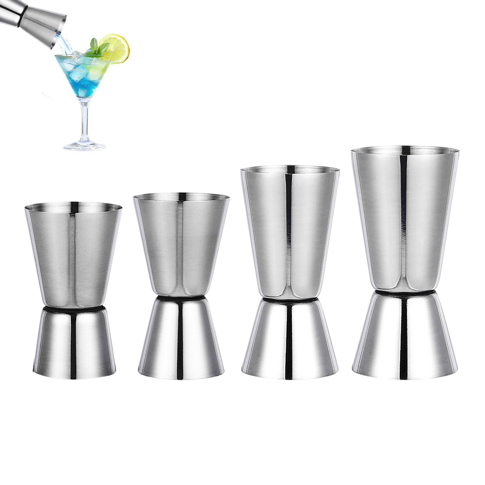 4 Pcs Spirit Measure Shot Jigger β 30/40/50/60ml Stainless Steel Alcohol Measure for Bar Cocktail β Professional Dual Drink Measures for Bartender Home Party Wine Mixing