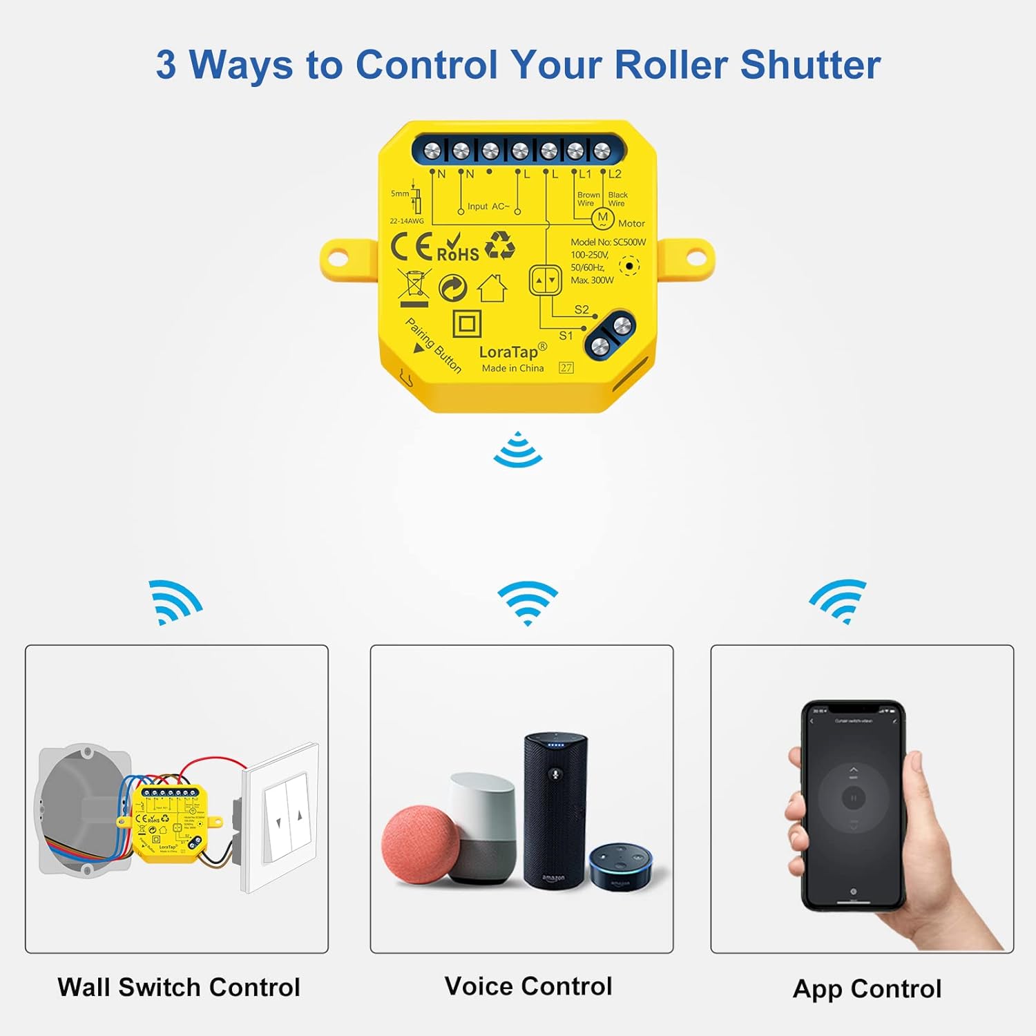 Three ways to control the LoraTap Smart WiFi Roller Shutter Module