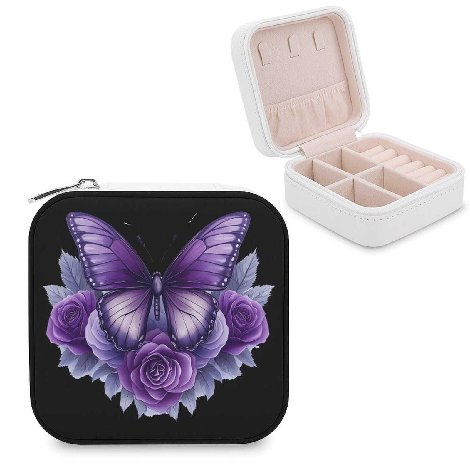 CUTJMDNGH Beautiful Butterfly Purple Rose Jewelry Box for Women Jewellery Case Organizer Storage Boxes Craft