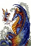 Curiosity Dragon And Fairy Elf by Amy Brown Fantasy Poster Colorful Dragon Nature Cool Wall Art Print Poster 16x24
