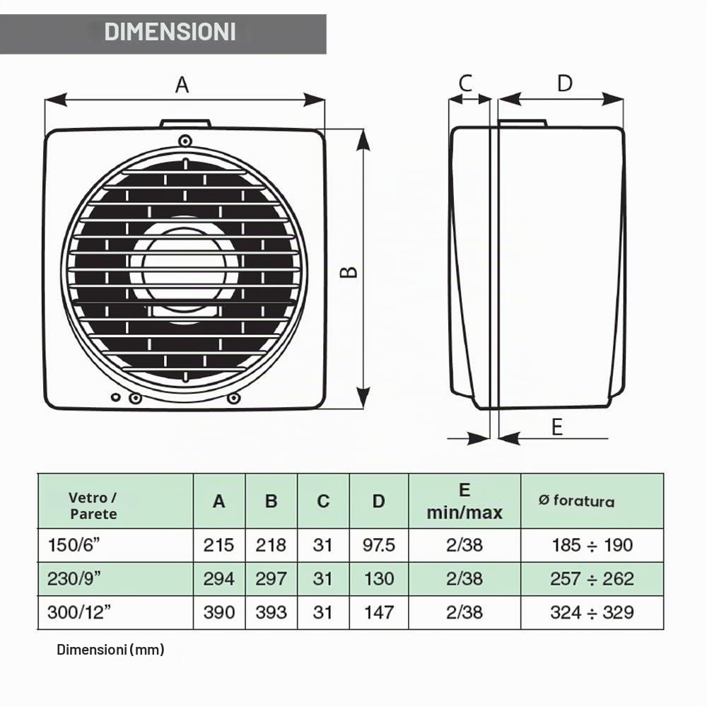vortice 12611 150/6 P purificatore d' aria, 18 W, 240 V, Bianco, Ø Auschnitt: 185 ÷ 190