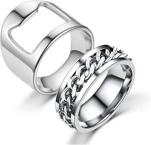 Anillo de abridor de botellas de acero inoxidable para aliviar la ansiedad y el estrés, anillo de apertura de barra de cerveza para el pulgar para