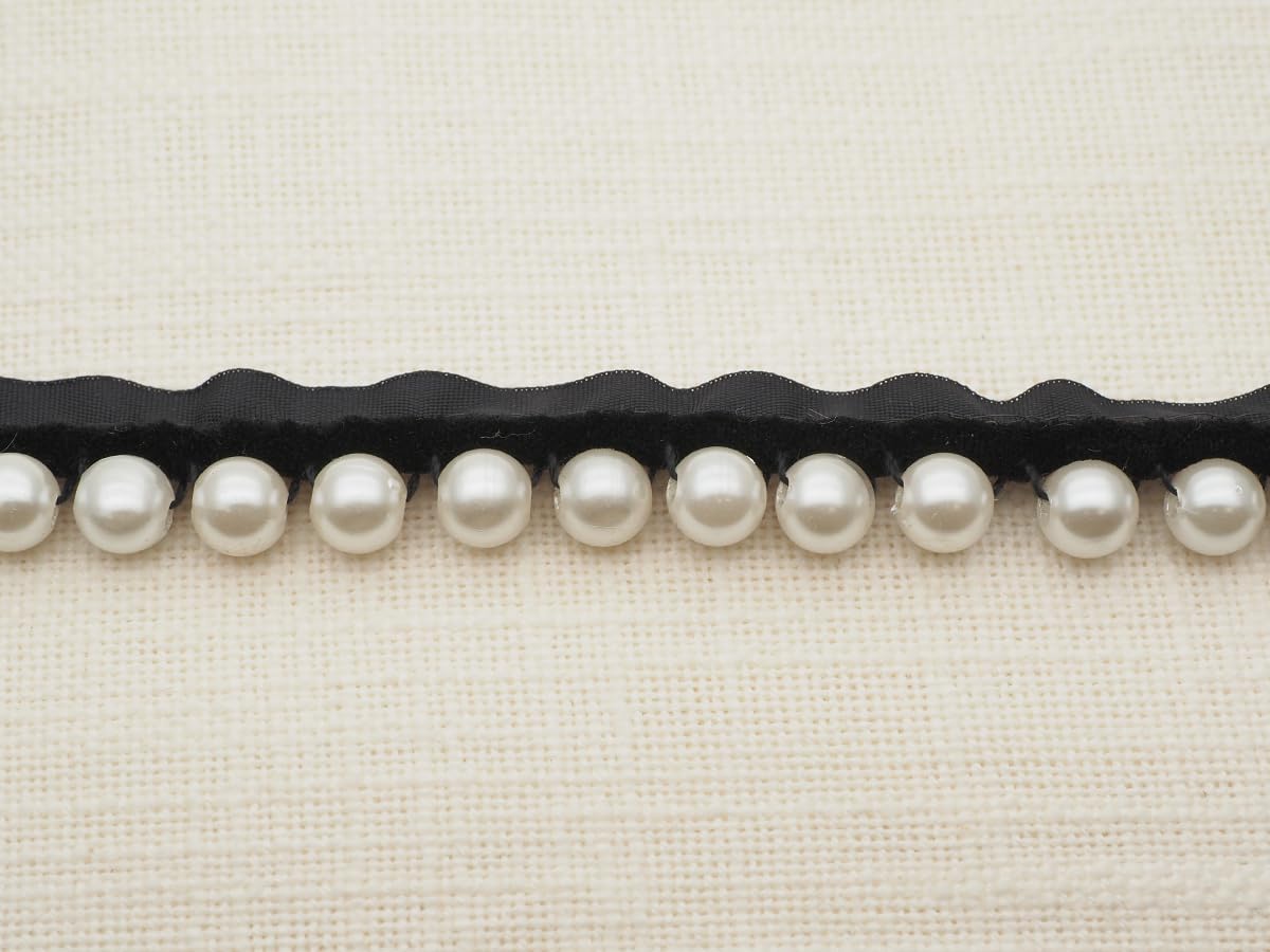 CRAFTMEMORE Pearl Bead Tassel Fringe Lace Edge Trim Ribbon Edging Trimmings Fabric Embroidered Applique Sewing Craft Wedding Bridal Dress TG02256 (Black, 10 Yards)