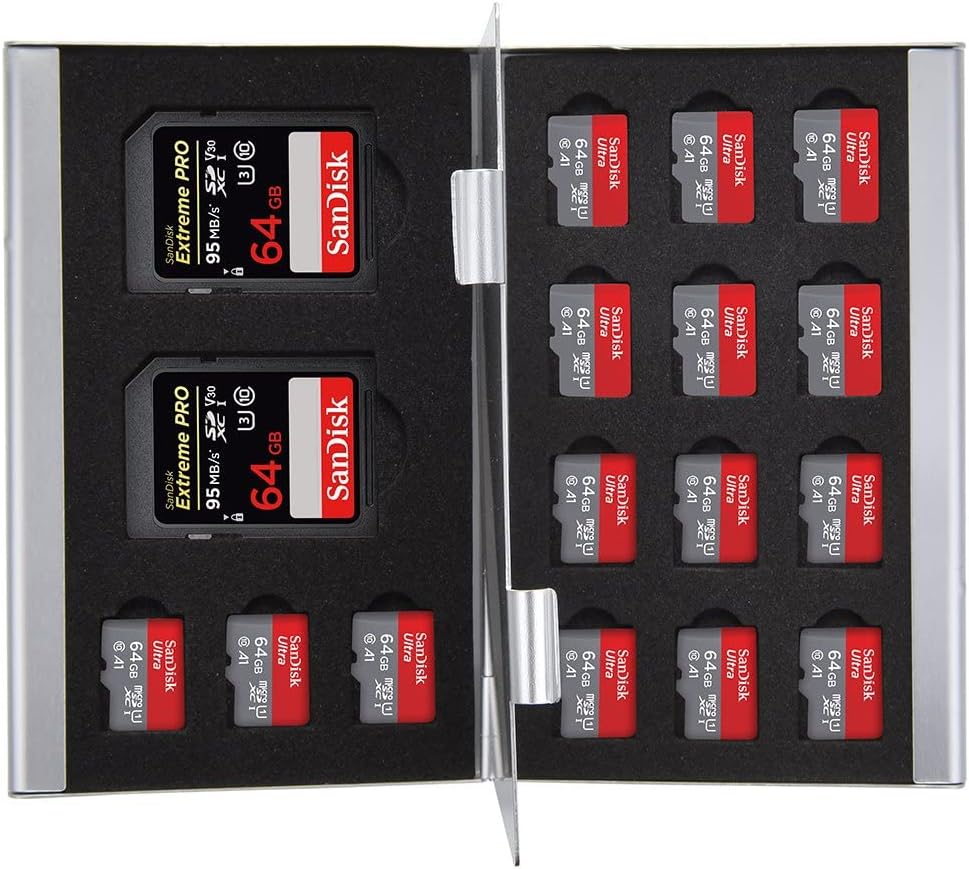 King of Flash Memory Card Holder Case, Slim Silver Aluminium, Shockproof, Holds 2 SD/SDHC Memory Cards and 15 Micro SDHC Memory Cards