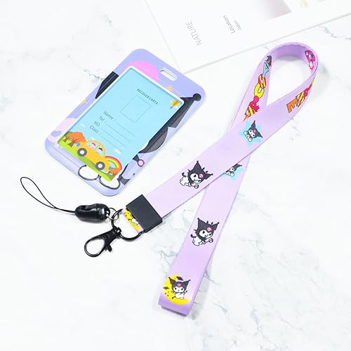 Miniatura 3 de Lindo portatarjetas con cordón, portatarjetas de anime, carrete de identificación de estudiante, bolso de dibujos animados para el cuello, tarjetero