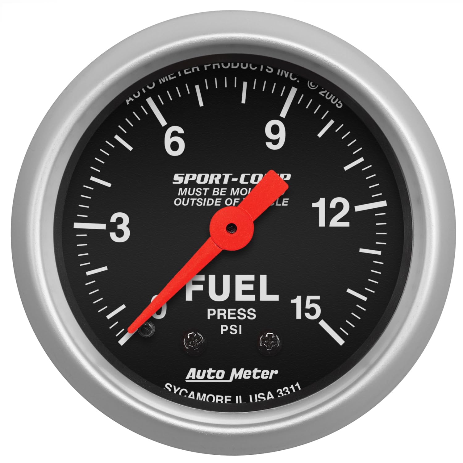 Auto Meter 3311 Sport-Comp Mechanical Fuel Pressure Gauge, 2-1/16" (52.4mm)