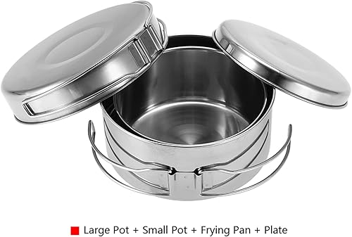 Miniatura 6 de Juego de cocina para acampar, mochilero, kit de utensilios de cocina, 4 piezas, portátil, de acero inoxidable, para acampar, picnic, al aire libre,