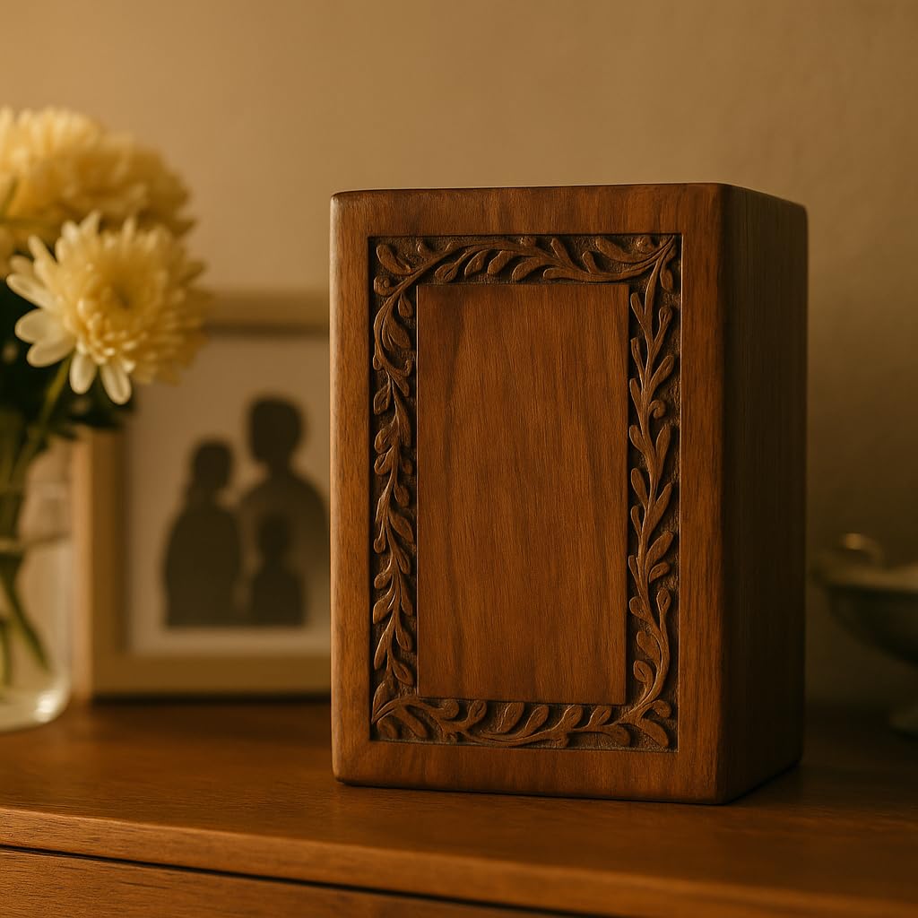 Hind Handicrafts Urne per cremazione in legno di palissandro fatto a mano e artigianale per ceneri umane e adulti scatola per urna funeraria (misura