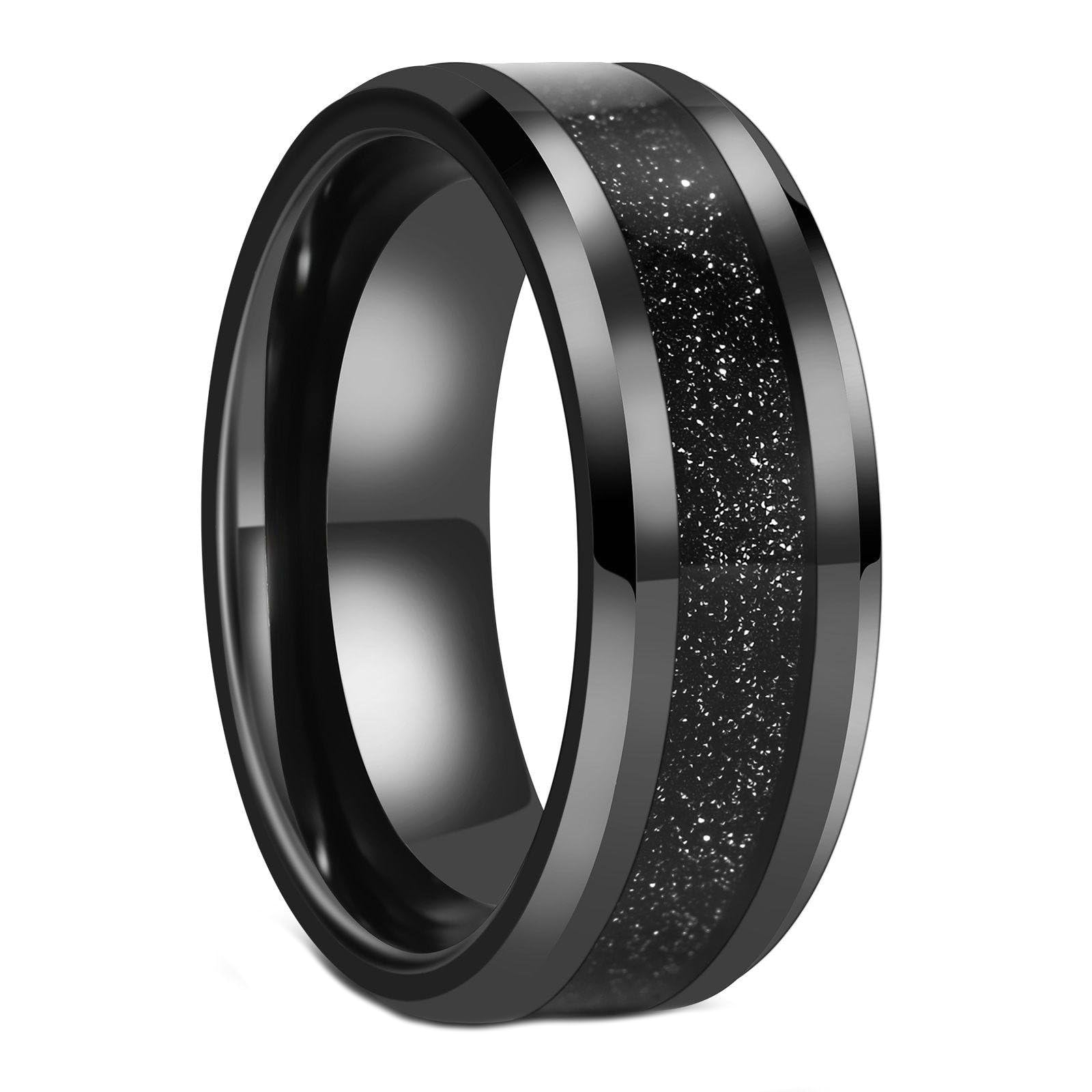 Gualiy Męski pierścionek z wolframu, 8 mm, czarny pierścień, piaskowiec, drut, wkładka, komfortowa obrączka, obrączki ślubne, rozmiar N 1/2-Z