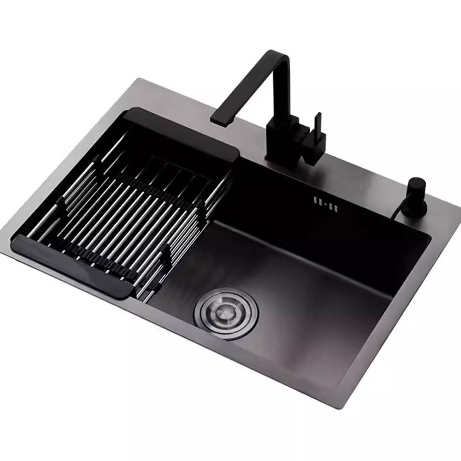 Évier de cuisine en acier inoxydable noir 60 cm de haute qualité avec robinetterie assortie