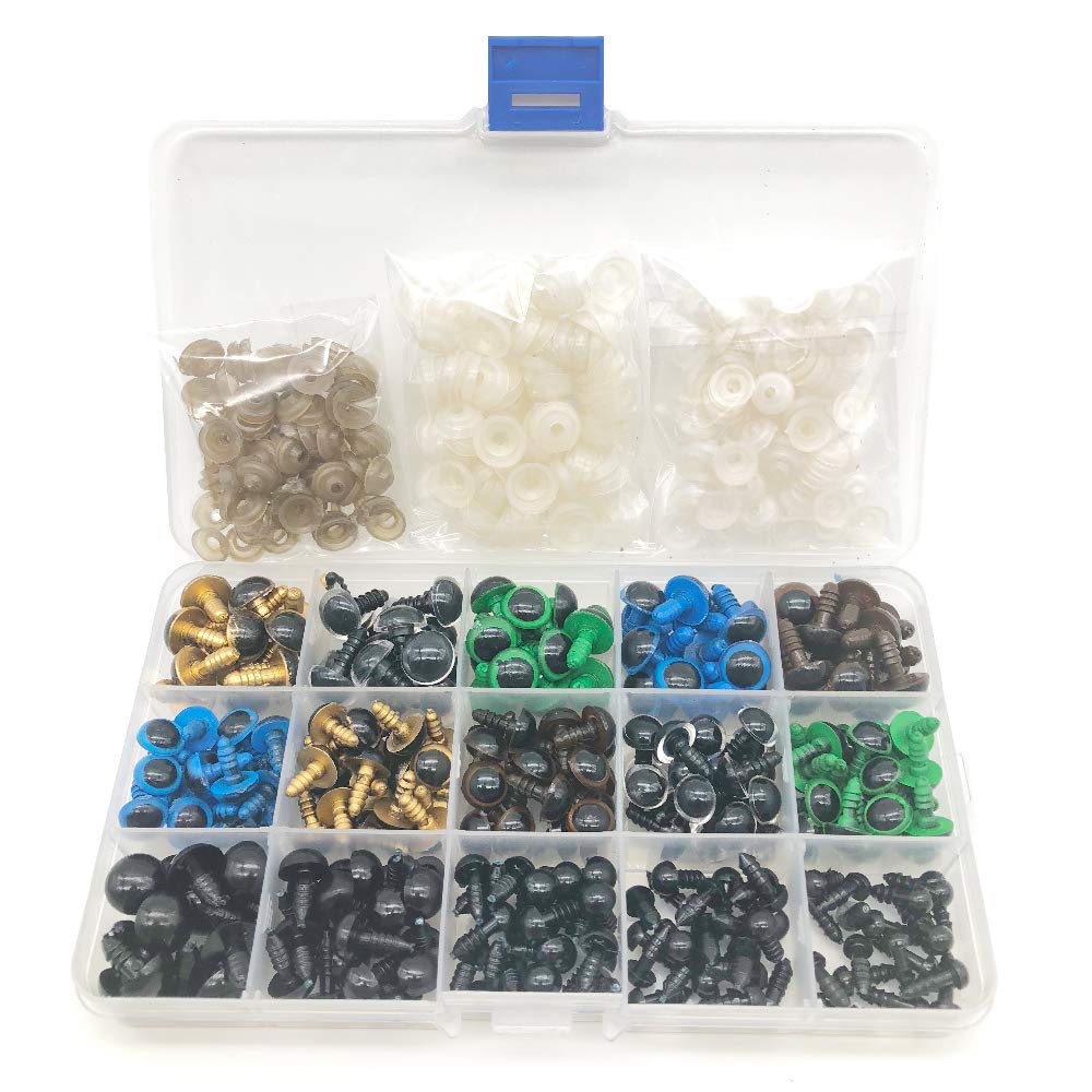 BITEYI Plastic Colorful Safety Eyes with Washers 264 Pcs 6-12mm DIY Craft Eyes for Making Doll,Puppet,Plush Animal Works