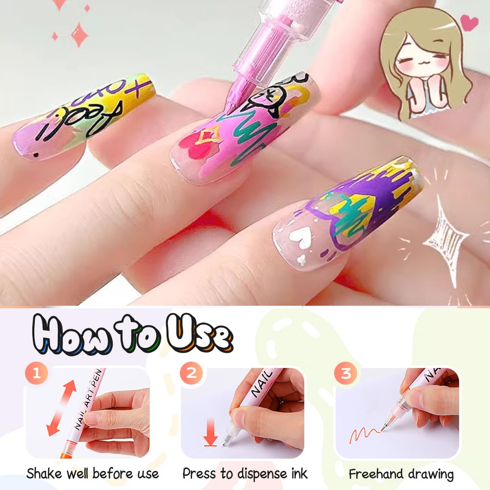 12-Color Nail Art Pens, Quick-Dry Fine-Tip Nail Polish Markers