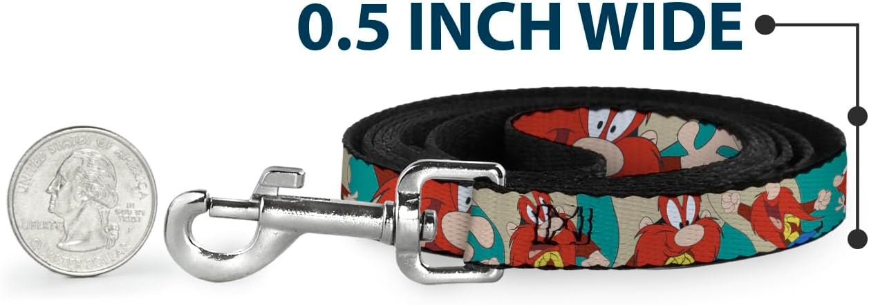 Dog Leash Yosemite Sam Poses Turquoise 6 Feet Long 1.0 Inch Wide
