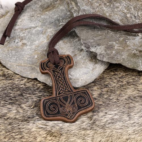 HiiFeuer Viking Embossed Thor's Hammer Necklace, Faux Leather Norse Amulet Pendant, Vintage Jewelry for Ren Faire Cosplay4